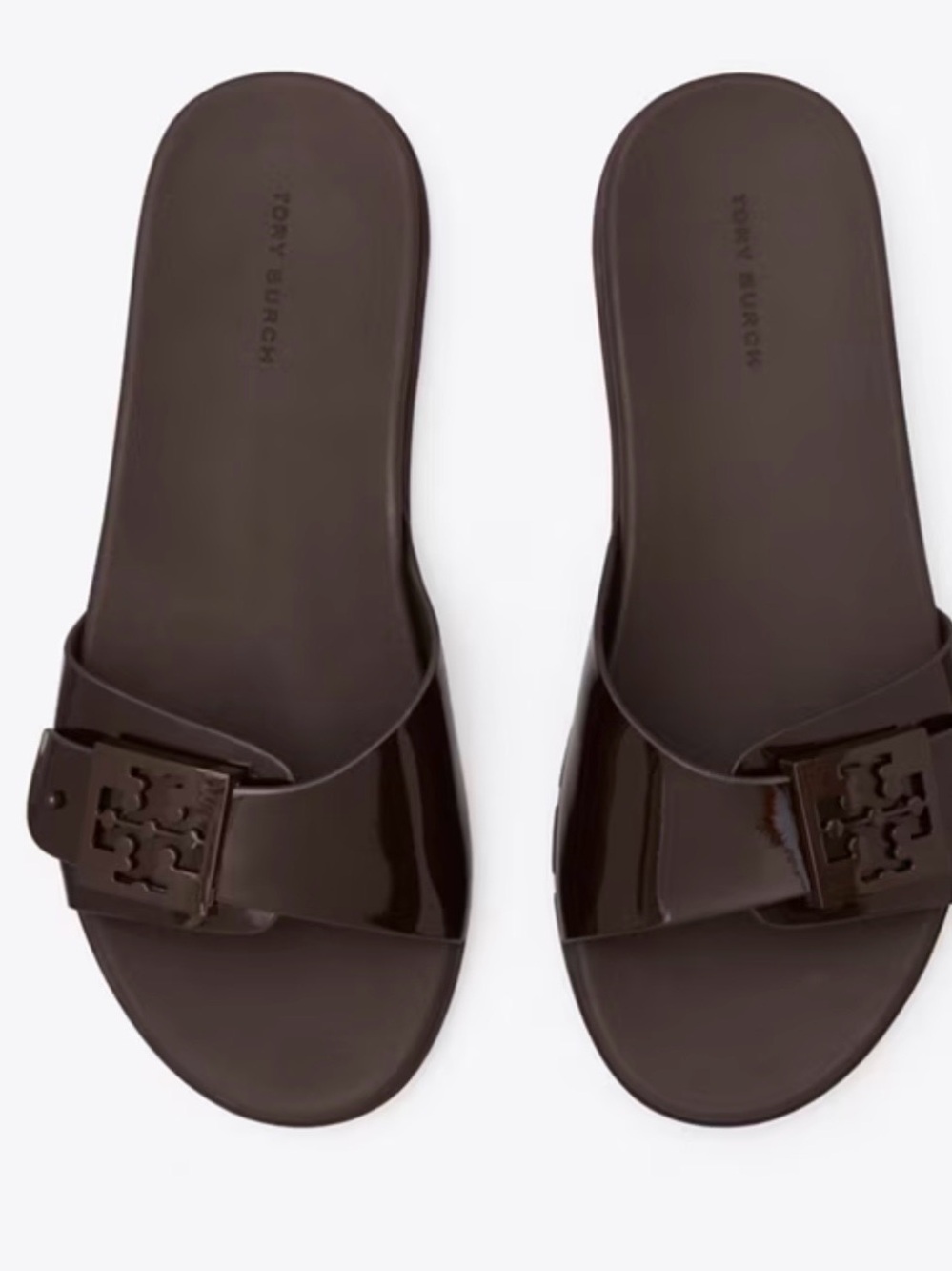 Tory Burch Dark Brown Logo Gloss Mellow Slide Sandals - Picture 4 of 17